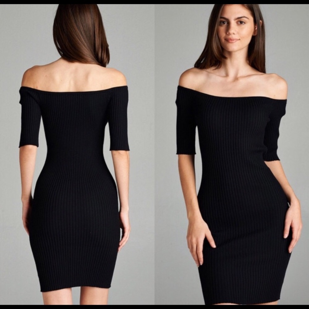 WILA Black Off the Shoulder Bodycon Mini Dress
